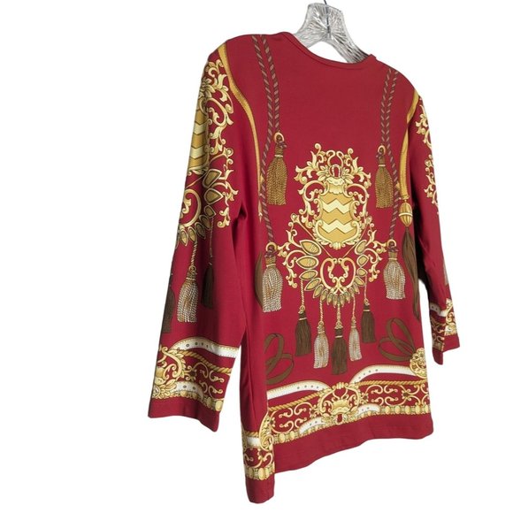 J McLaughlin red gold Medallion Tassel‎ Print Catalina cloth Top size M - Picture 6 of 10